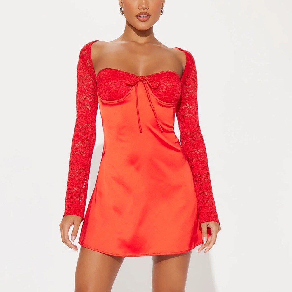 Fashion Nova Scarlet Lace Sleeve Mini Dress